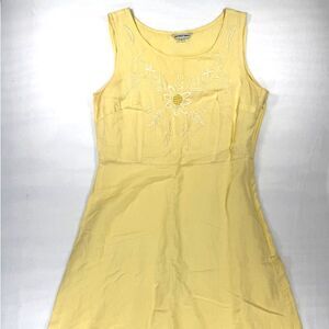 Vintage 90s Yellow Sleeveless A Line Jennifer Eden Dress Daisy Embroidery  Sz10